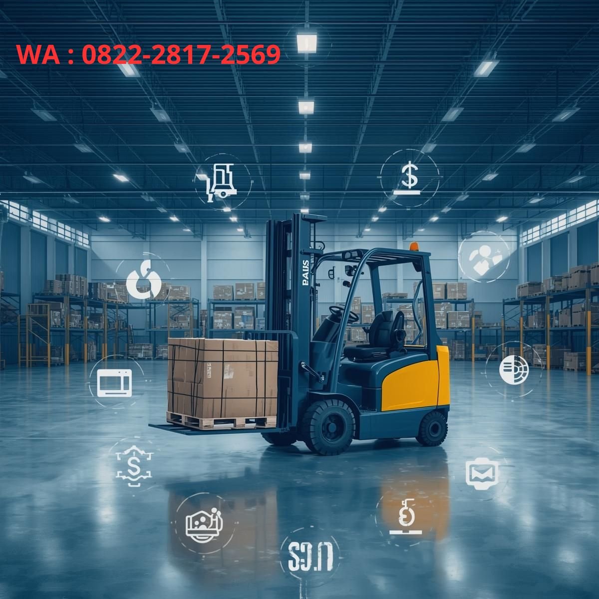 forklift listrik mengangkat pallet