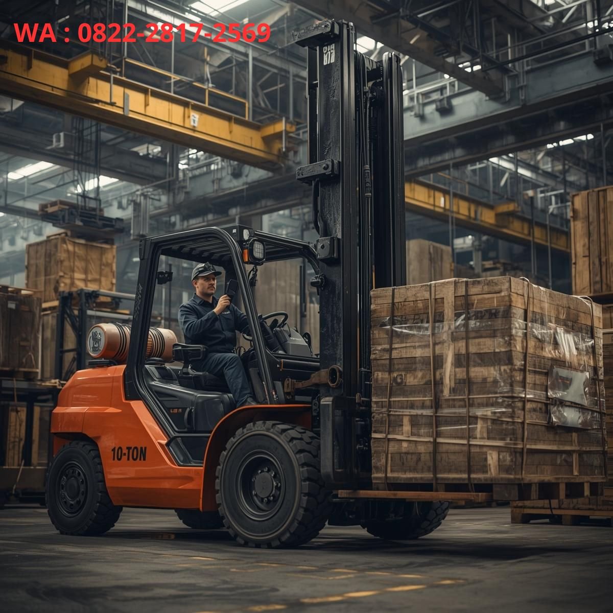 forklift 10 ton mengangkat beban berat